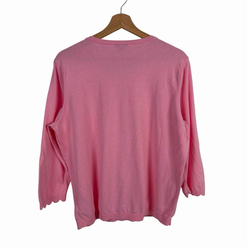Talbots Cardigan XL Pink Scalloped Knit Sweater 3/4 Sleeve Barbiecore Coquette - Picture 7 of 11